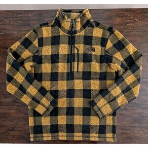 The North Face Gordon Lyons 1/4 Zip Fleece Pullover Mens L Yellow Buffalo Plaid